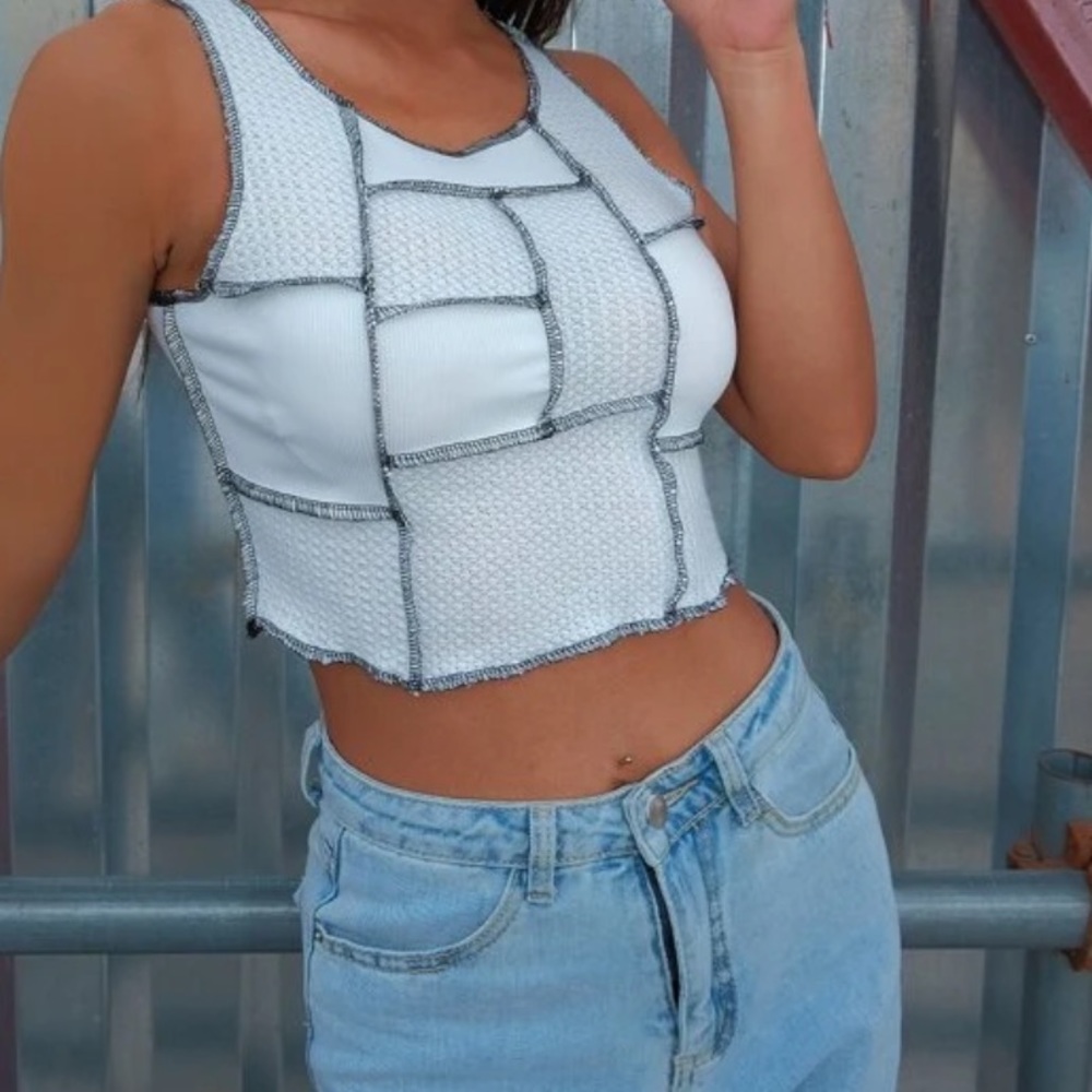 White Waffle Knot Crop Top